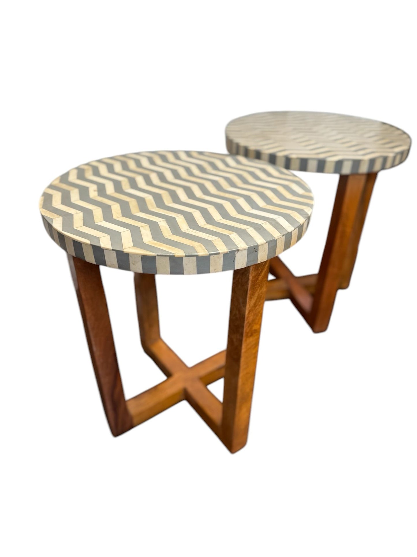 Chevron Pattern Wooden Inlay Side Table