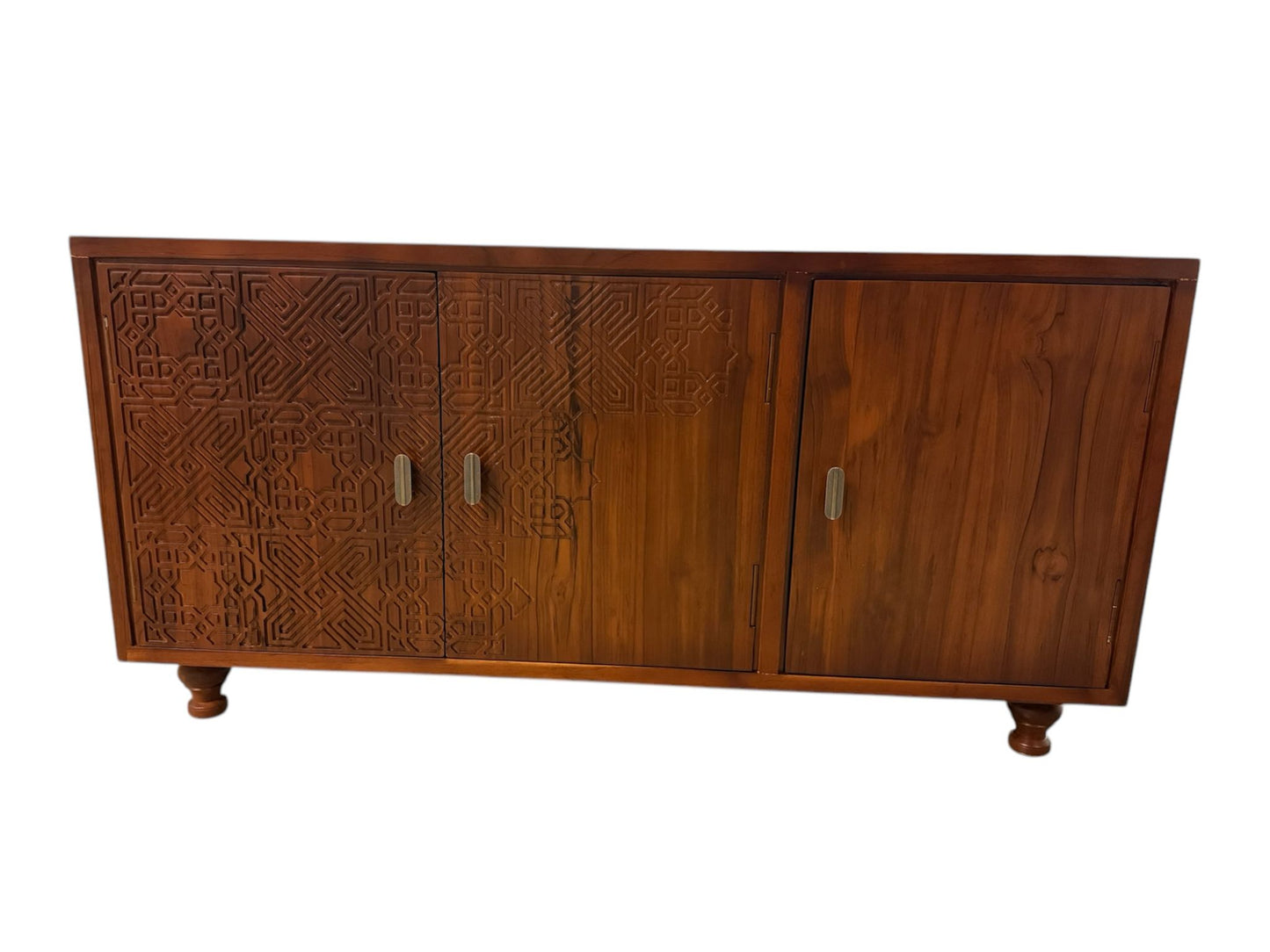 Midcentury Modern TV Stand, Credenza, Side Table with Front Side Carvings