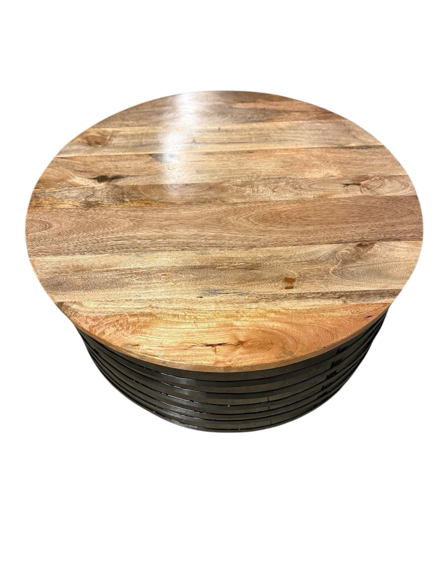 Round Natural Wood Top and Metal Base Coffee Table