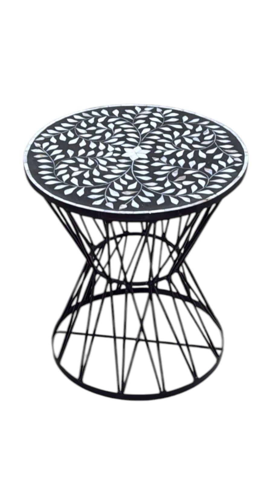 Mother of Pearl Inlay Wooden Table with Iron Base