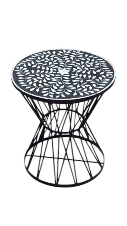 Mother of Pearl Inlay Wooden Table with Iron Base