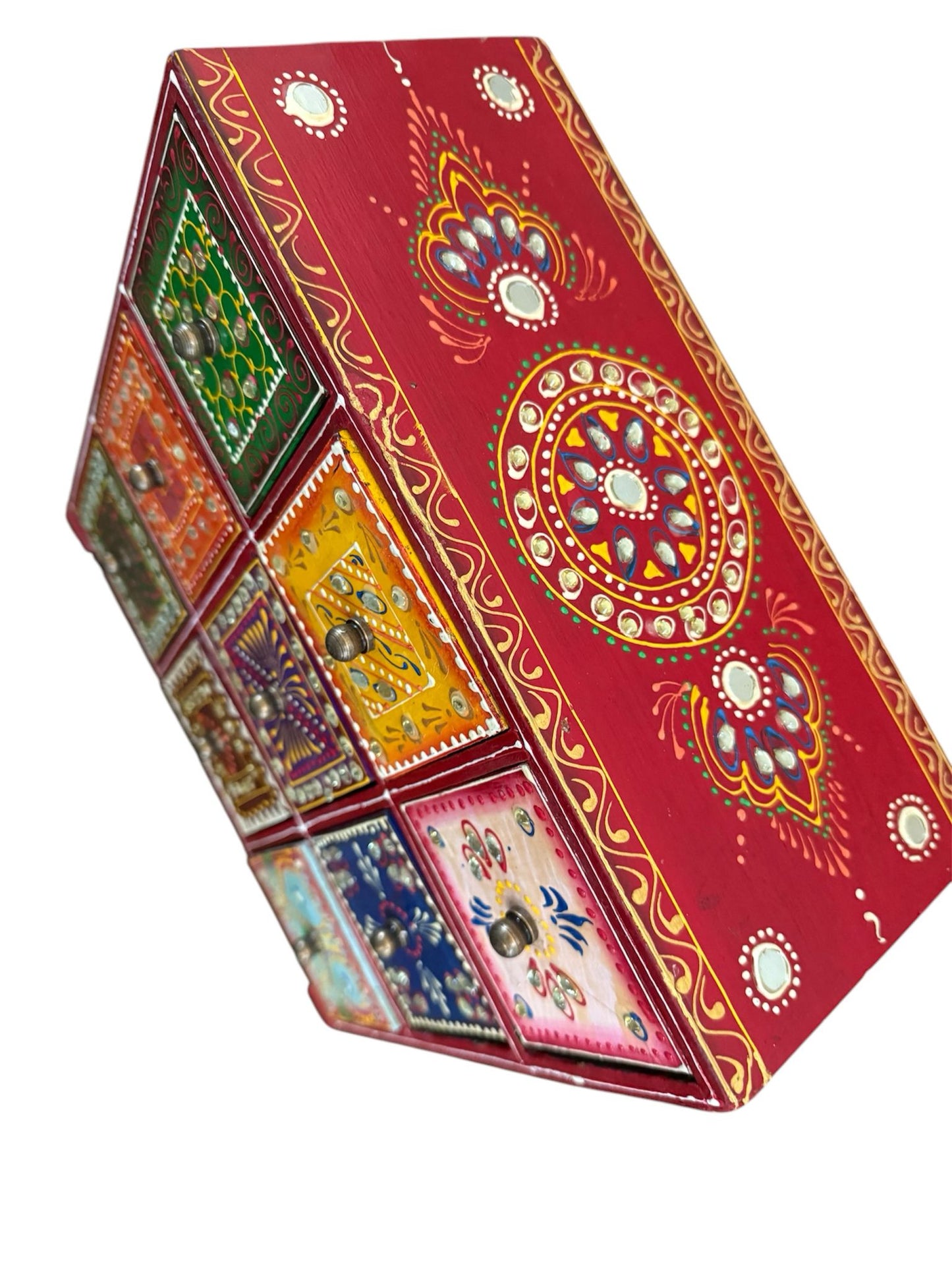 Hand Painted Wooden Decorative - 9 Drawer Box