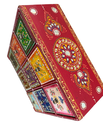 Hand Painted Wooden Decorative - 9 Drawer Box