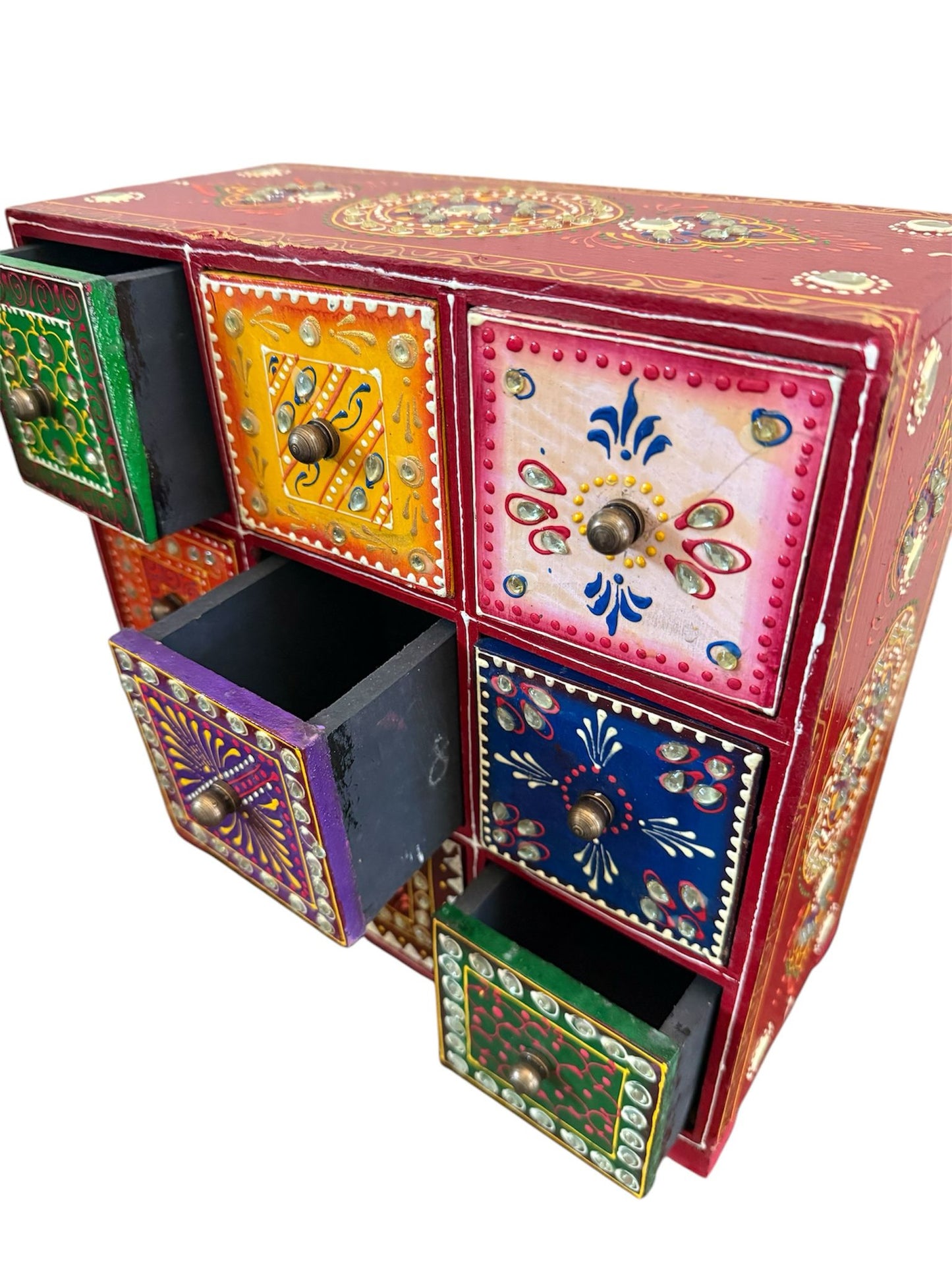 Hand Painted Wooden Decorative - 9 Drawer Box