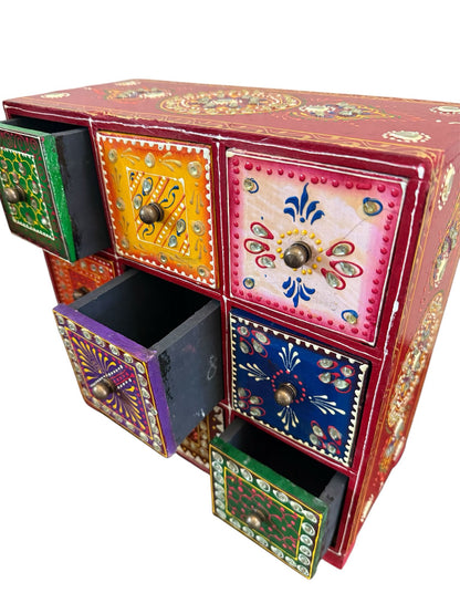 Hand Painted Wooden Decorative - 9 Drawer Box