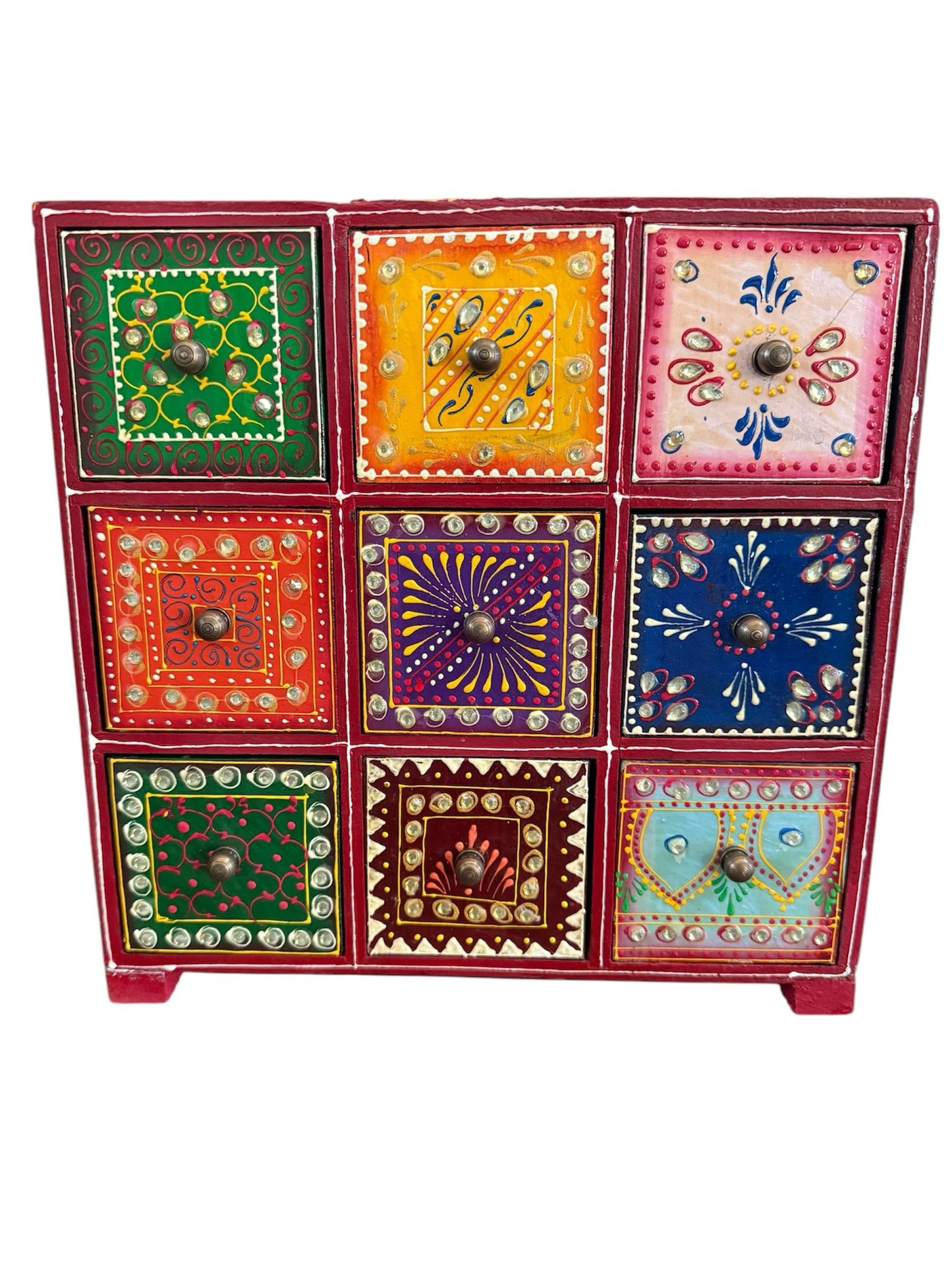 Hand Painted Wooden Decorative - 9 Drawer Box