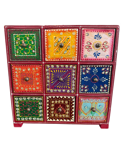 Hand Painted Wooden Decorative - 9 Drawer Box