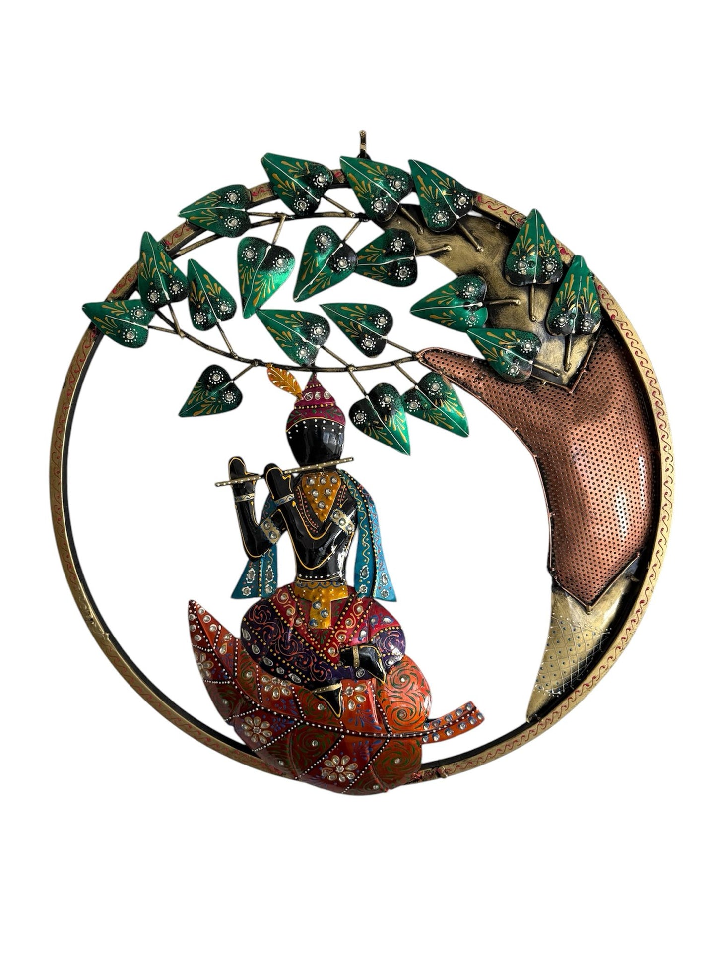 Round Krishna Hanging Metal Wall Art