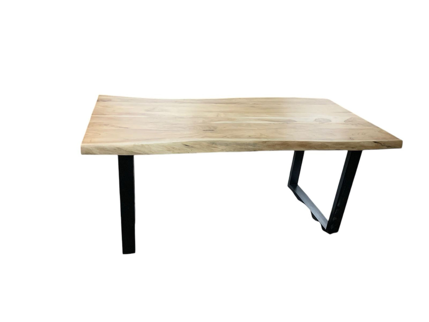 Live Edge Dining Table with 6 Iron Base Chairs Set