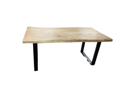 Live Edge Dining Table with 6 Iron Base Chairs Set