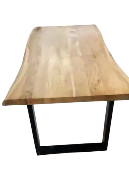 Live Edge Dining Table with 6 Iron Base Chairs Set