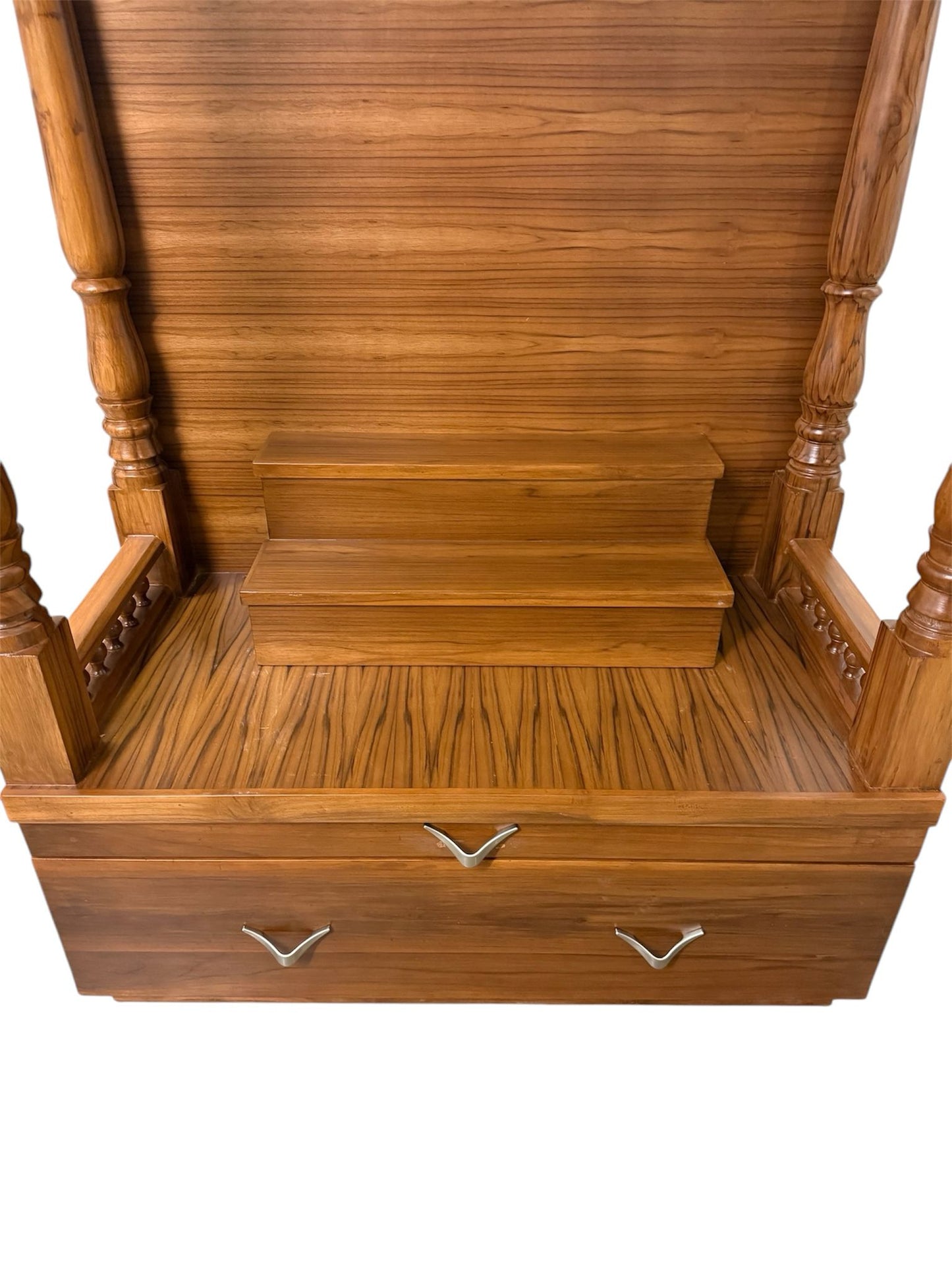 Mandir (Temple) with Removable Steps, Pull Out Tray and Drawer in Teak Wood