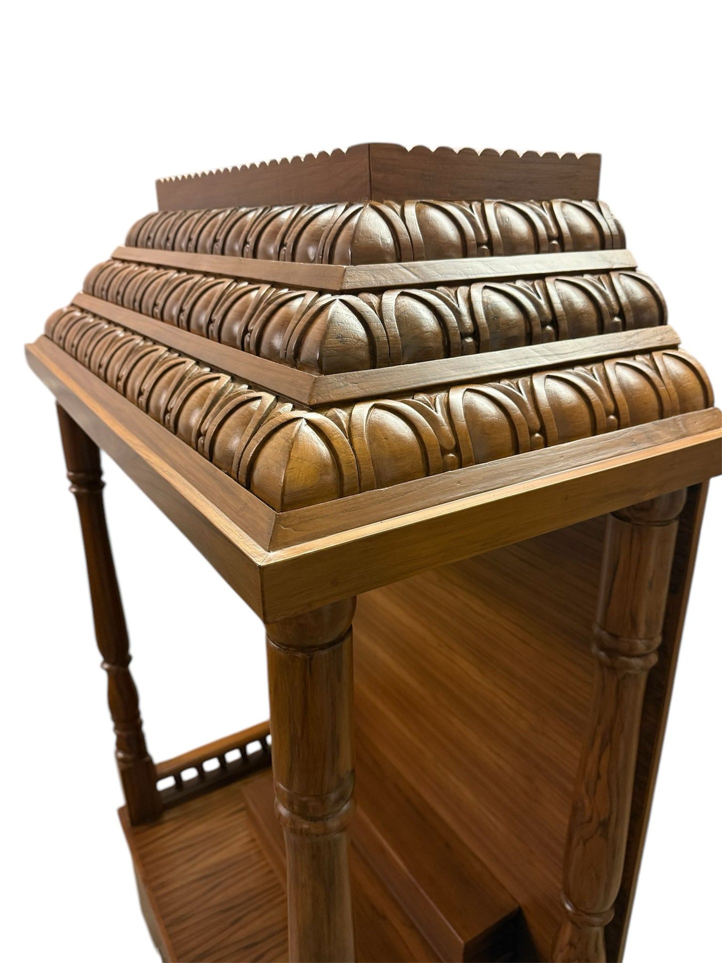 Mandir (Temple) with Removable Steps, Pull Out Tray and Drawer in Teak Wood