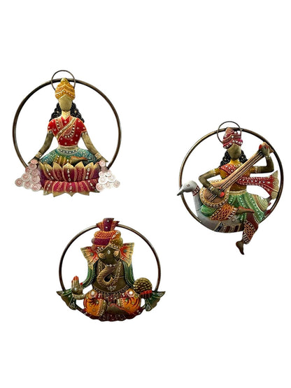 Ganesh, Laxmi, Saraswathi Metal Art Set (3 Piece Set)