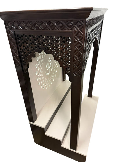 Mandir (Temple) with Om Carving, 3 Steps, and Drawers in Teak Wood