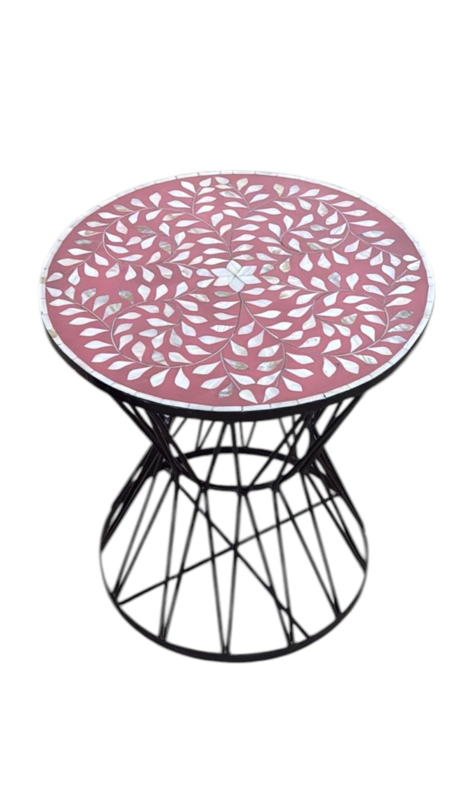 Mother of Pearl Inlay Wooden Table with Iron Base
