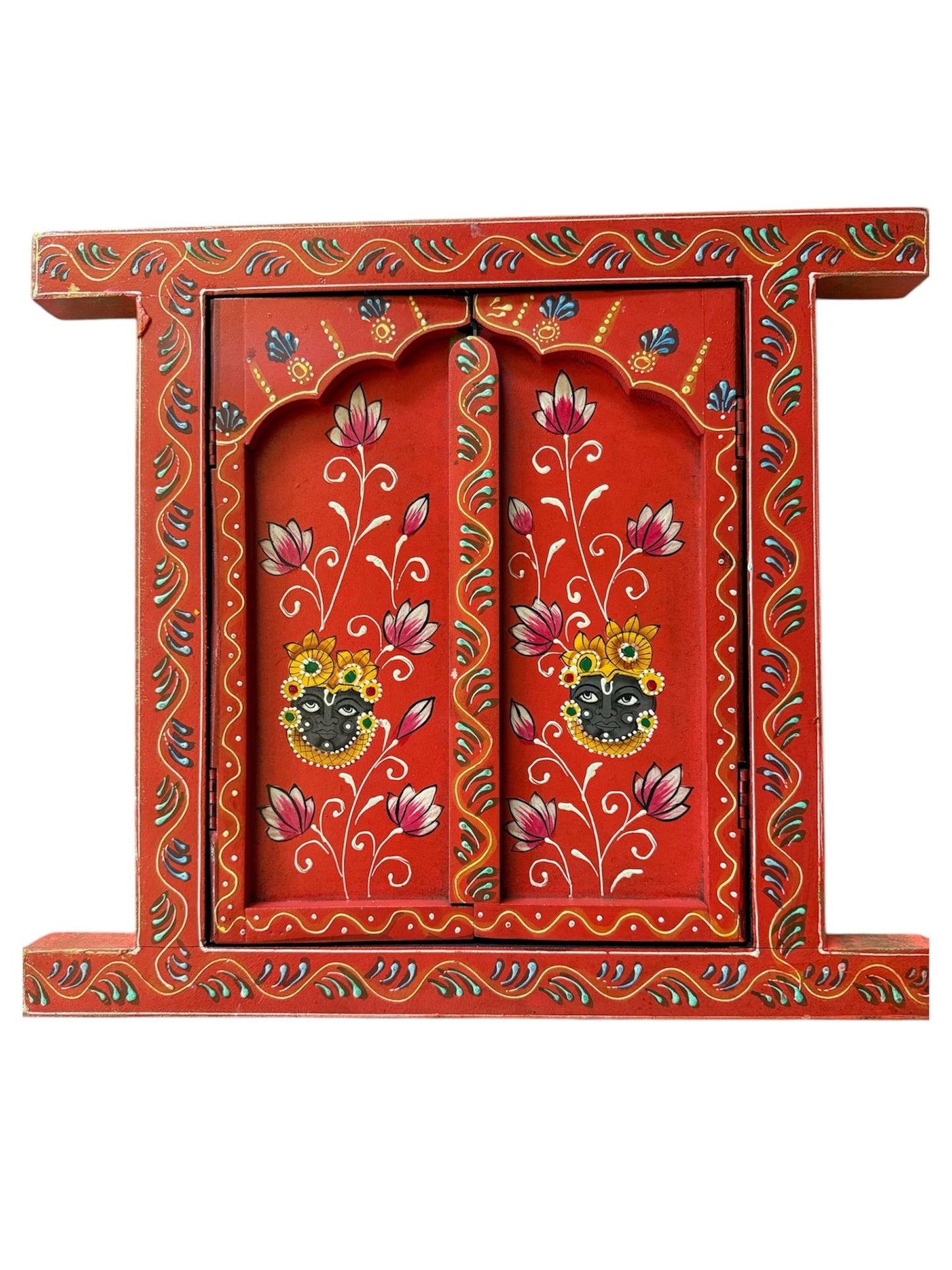 Wooden Hand Painted Jharokha Window with Mirror