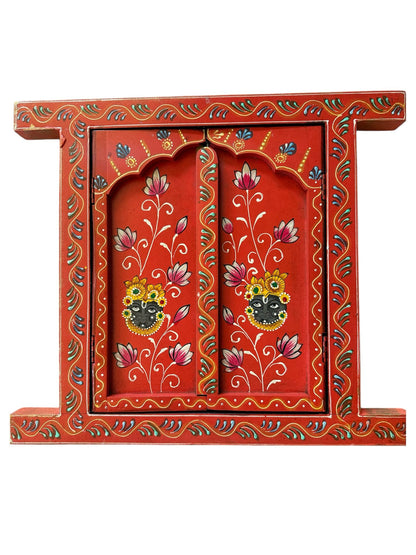 Wooden Hand Painted Jharokha Window with Mirror