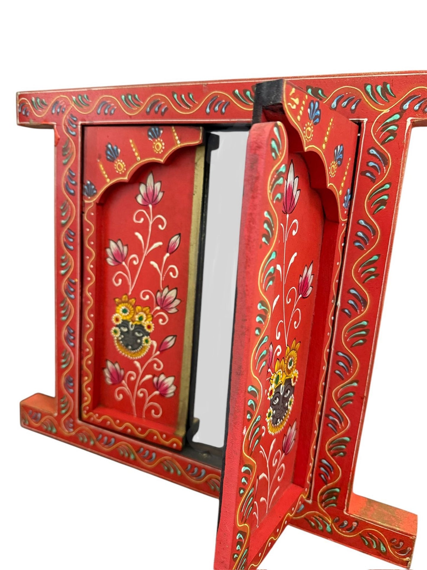 Wooden Hand Painted Jharokha Window with Mirror