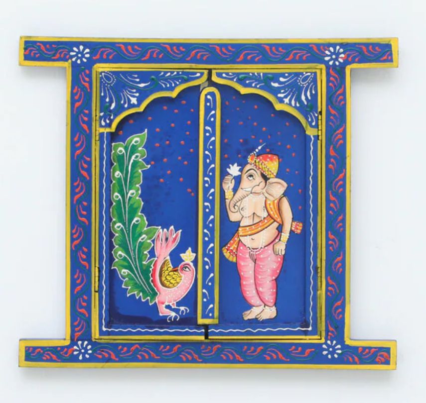 Wooden Hand Painted Jharokha Window with Mirror