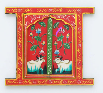 Wooden Hand Painted Jharokha Window with Mirror