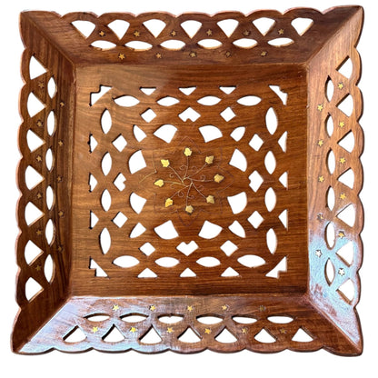 Wooden Eyelet Tray with Brass Inlay