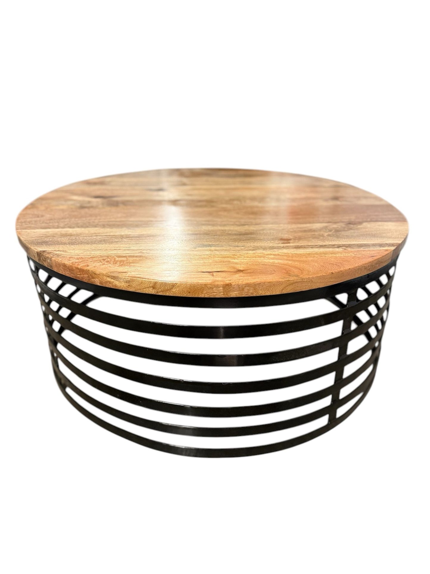 Round Natural Wood Top and Metal Base Coffee Table