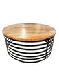 Round Natural Wood Top and Metal Base Coffee Table